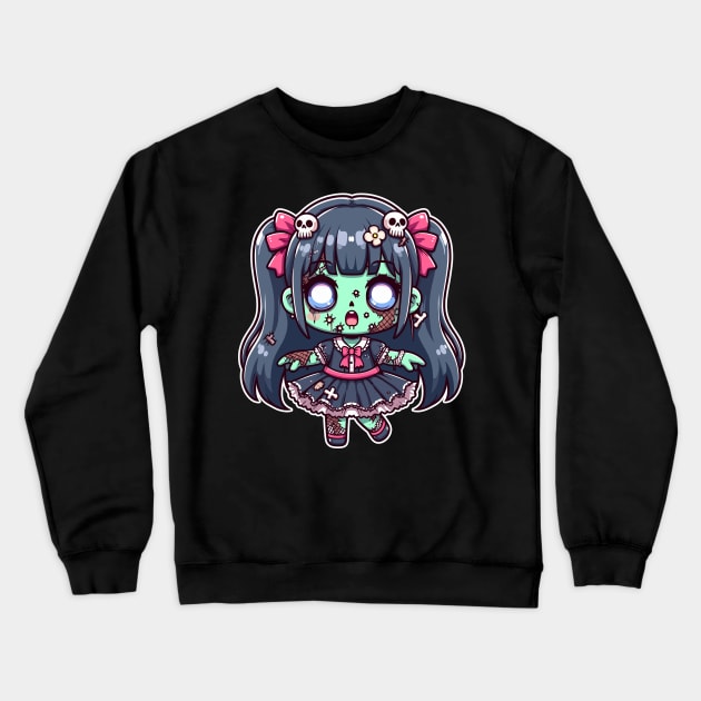 Zombie Kawaii Fashion Girl Crewneck Sweatshirt by DesignDinamique